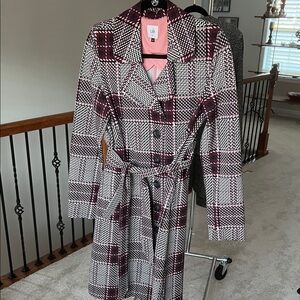 CAbi Women's Trench Coat - Black and Purple Plaid